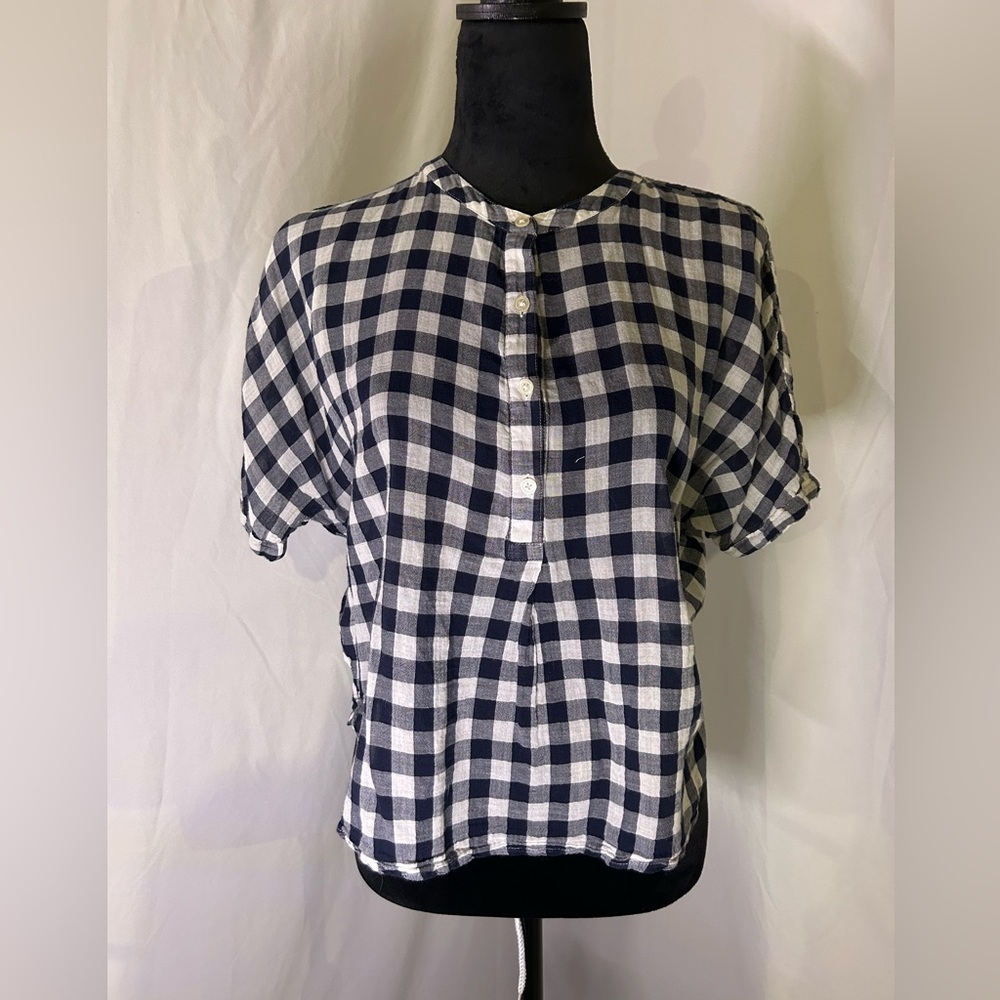Blue and White Checkered Plaid Blouse 100% cotton gingham spring